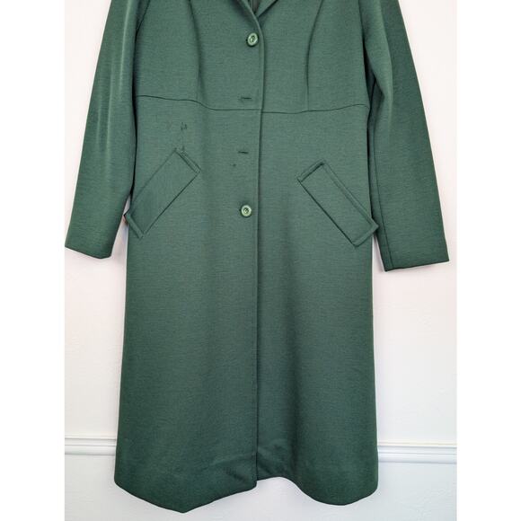 I. Magnin Pea Coat Knitted Wool Vintage 60s Duster Classic Winter Green Size 14 - Picture 5 of 16